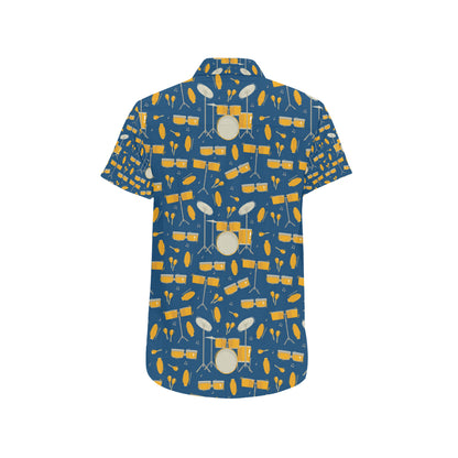 Drum Set Pattern Print Design 03 Men's Short Sleeve Button Up Shirt