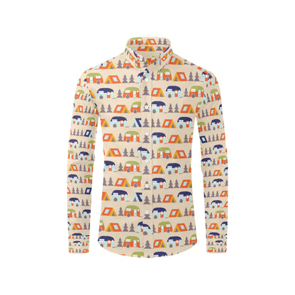 Camper Tent Pattern Print Design 03 Men's Long Sleeve Shirt