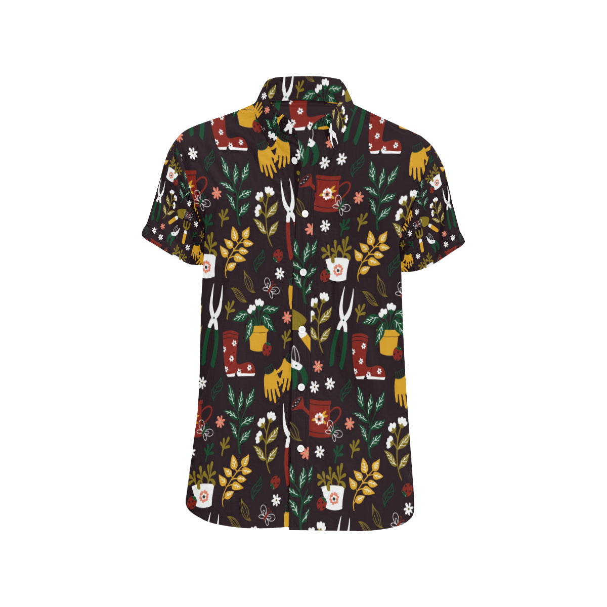 Gardening Pattern Print Design G05 Men's Short Sleeve Button Up Shirt