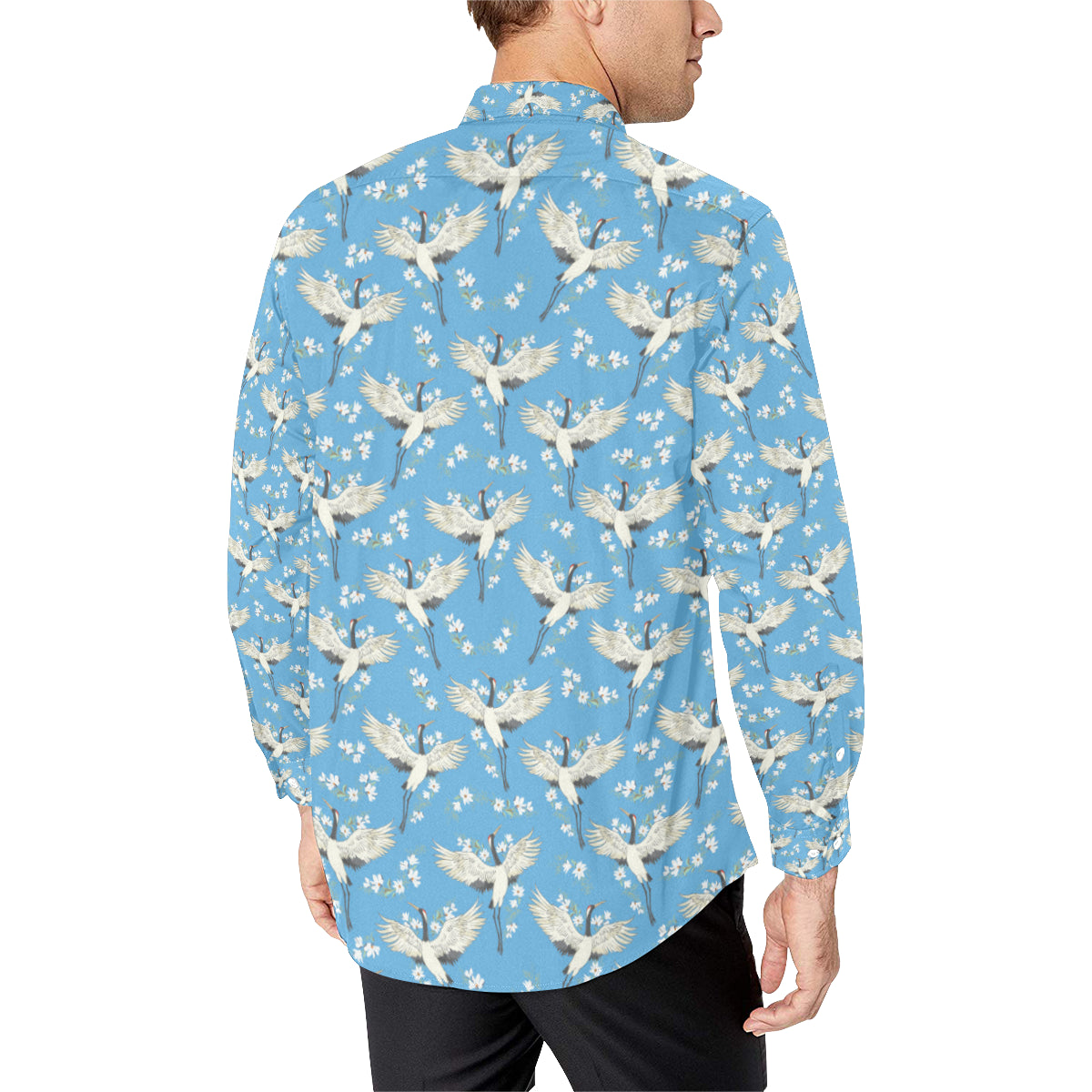 Crane Pattern Print Design 03 Men's Long Sleeve Shirt