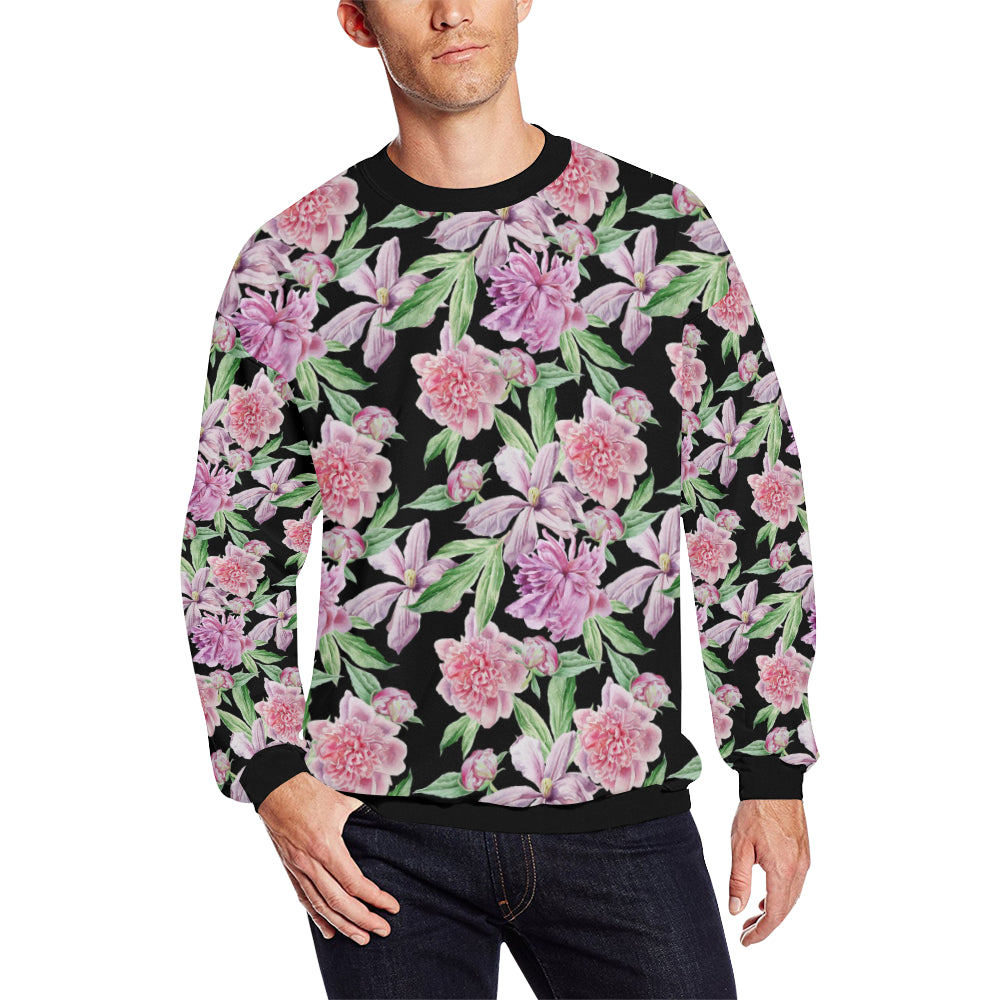Peony Pattern Print Design PE08 Men Long Sleeve Sweatshirt