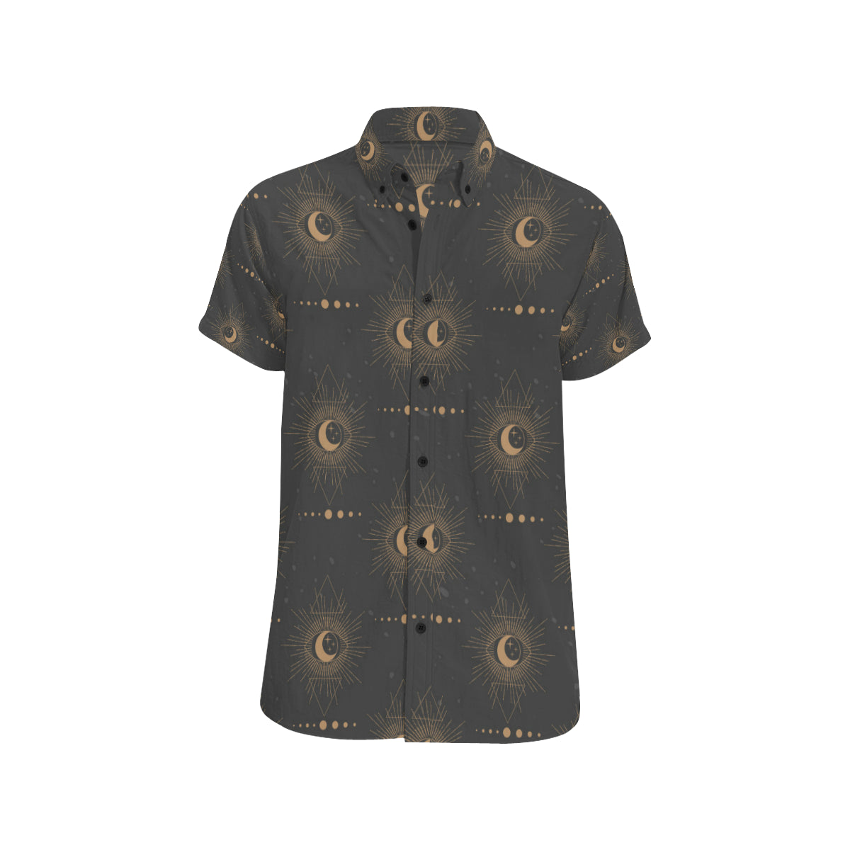 Moon Boho Pattern Print Design 02 Men's Short Sleeve Button Up Shirt