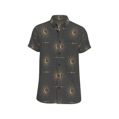 Moon Boho Pattern Print Design 02 Men's Short Sleeve Button Up Shirt