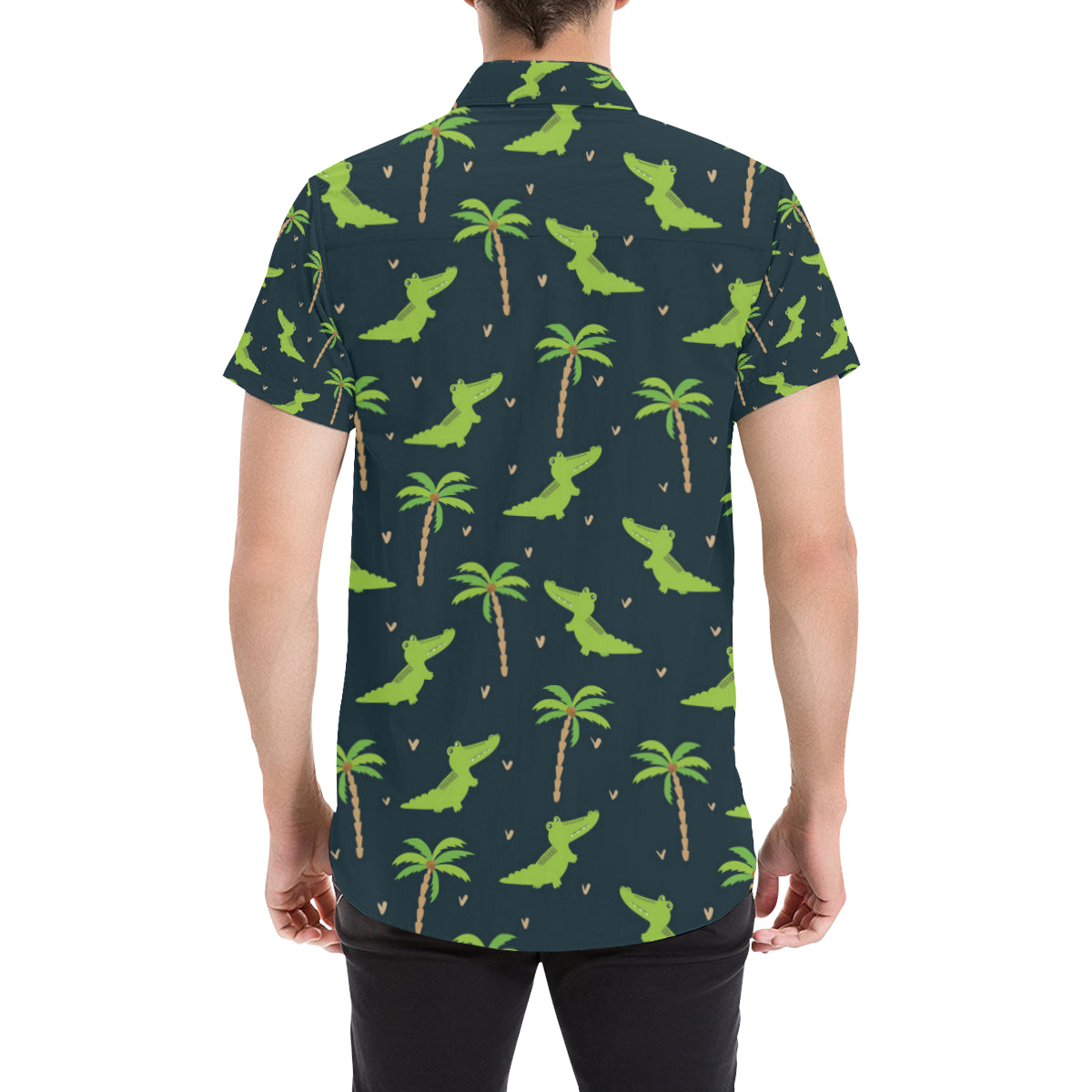 Alligator Pattern Print Design 02 Men's Short Sleeve Button Up Shirt