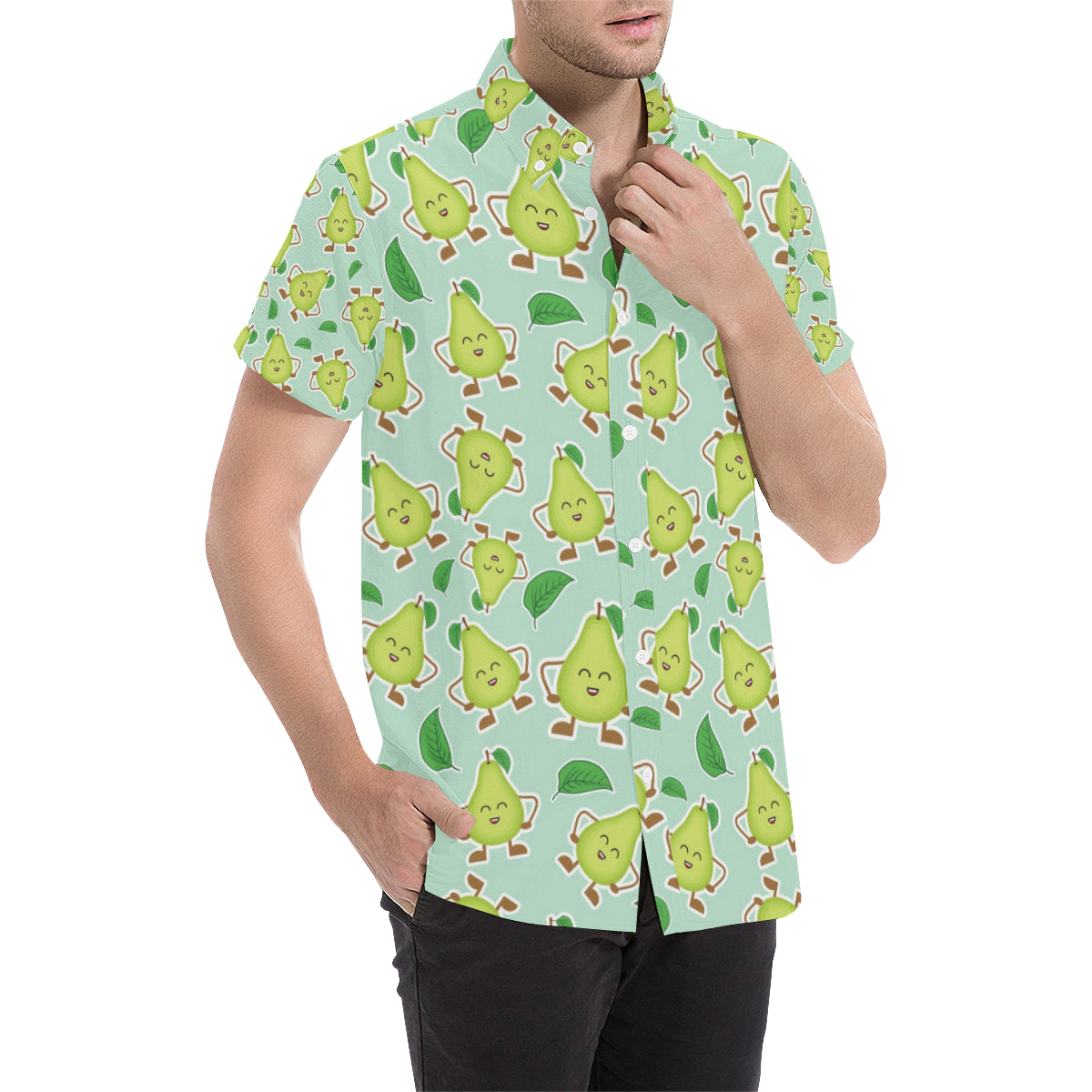 Avocado Pattern Print Design AC011 Men's Short Sleeve Button Up Shirt