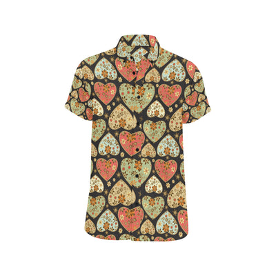 Heart Boho Pattern Print Design HE04 Men's Short Sleeve Button Up Shirt