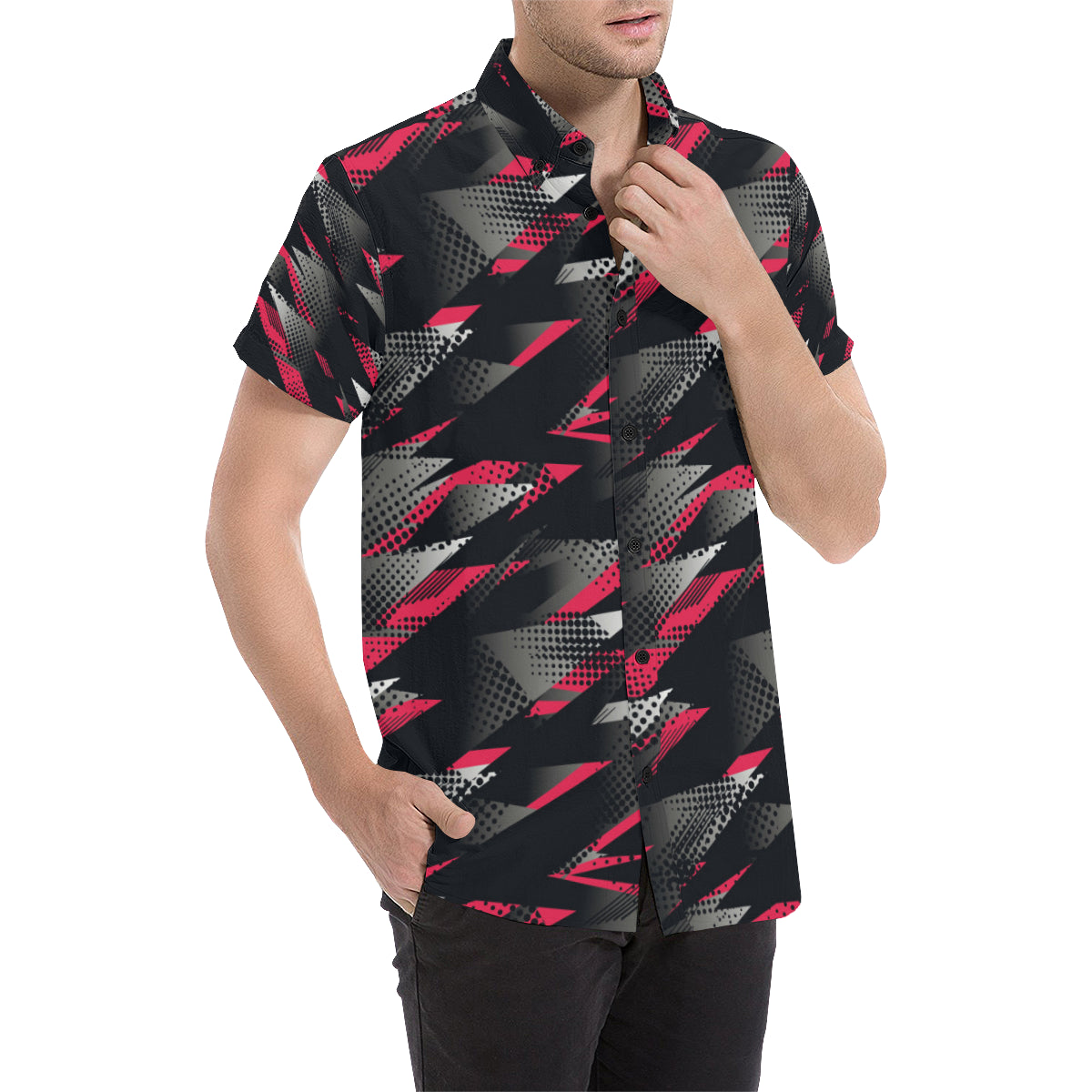 Racing Style Pattern Print Design A04 Men's Short Sleeve Button Up Shirt