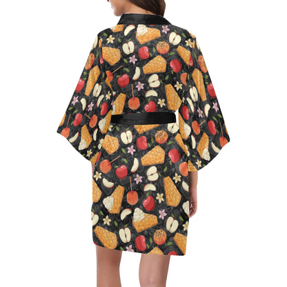 Apple Pie Pattern Print Design 01 Women's Short Kimono