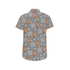 Knit Red Fox Pattern Print Design 02 Men's Short Sleeve Button Up Shirt