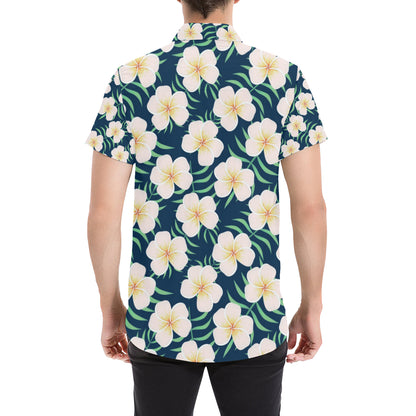 Pink Plumeria Pattern Print Design PM016 Men's Short Sleeve Button Up Shirt