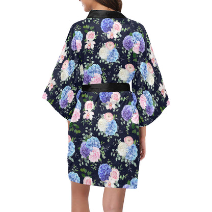 Hydrangea Pattern Print Design HD01 Women Kimono Robe