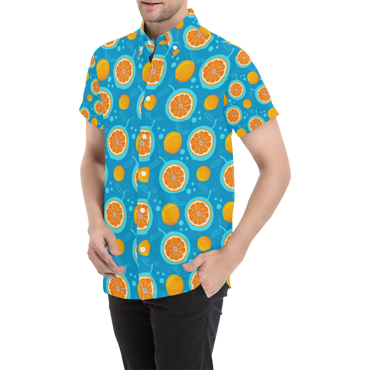 Grapefruit Pattern Print Design GF03 Men's Short Sleeve Button Up Shirt