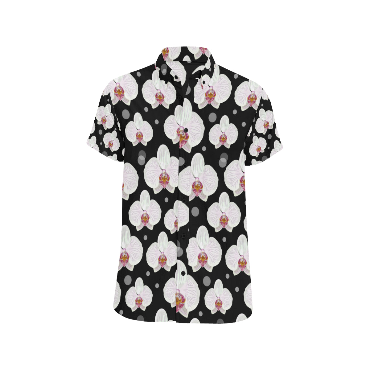 Orchid White Pattern Print Design OR09 Men's Short Sleeve Button Up Shirt