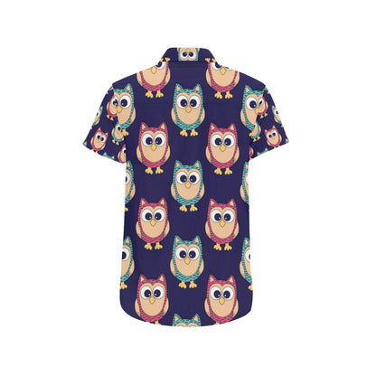 Owl Pattern Print Design A06 Men's Short Sleeve Button Up Shirt