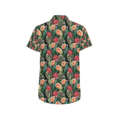 Cactus Pattern Print Design 06 Men's Short Sleeve Button Up Shirt