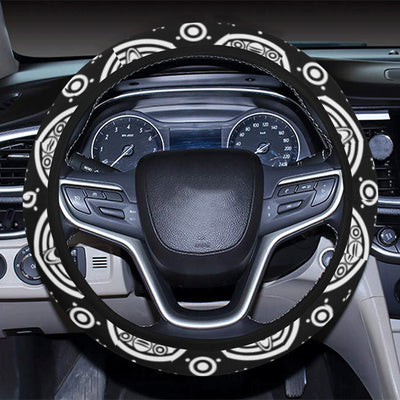 Calendar Aztec White Black Print Pattern Steering Wheel Cover with Elastic Edge