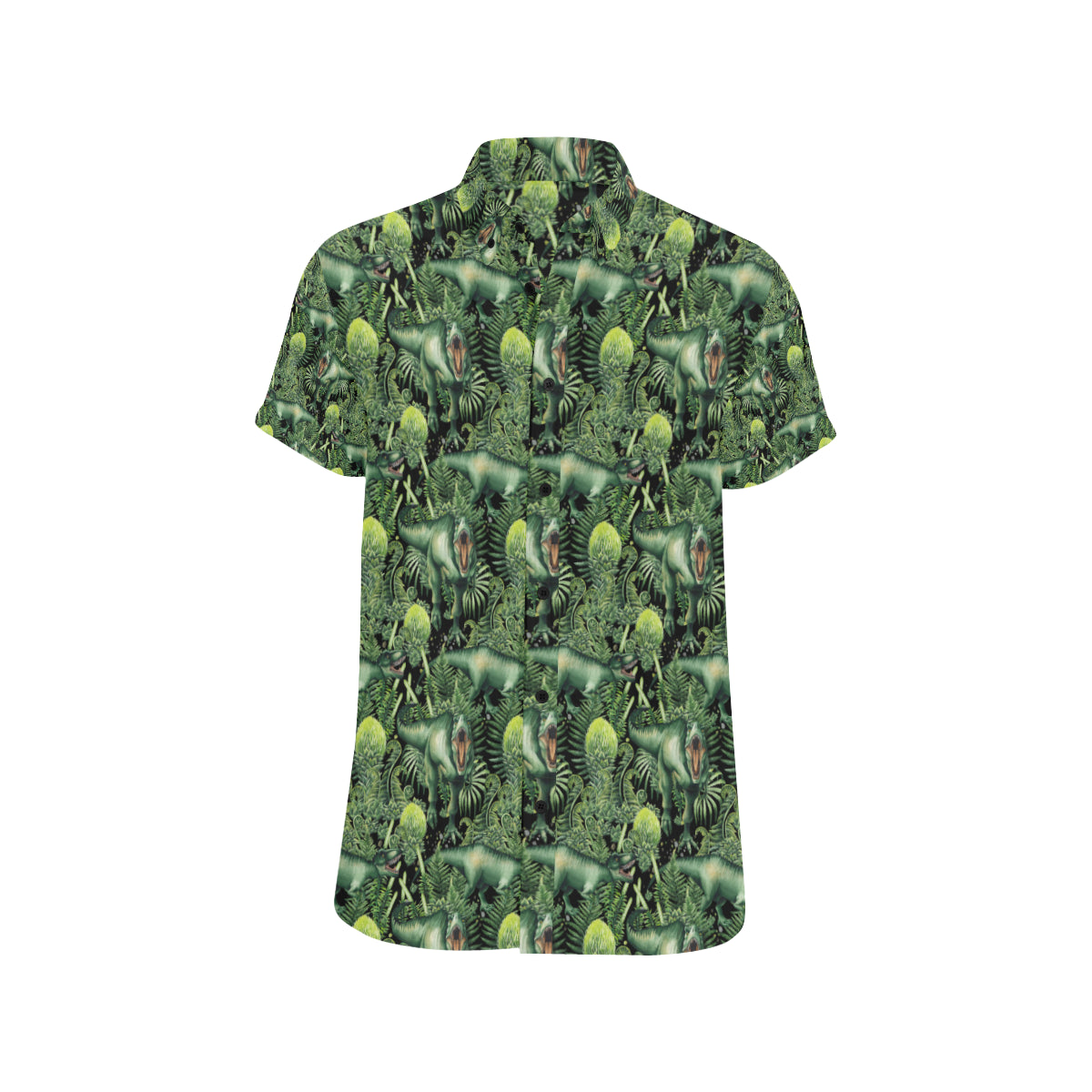 Dinosaur T Rex Print Pattern Men's Short Sleeve Button Up Shirt