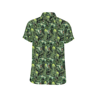 Dinosaur T Rex Print Pattern Men's Short Sleeve Button Up Shirt