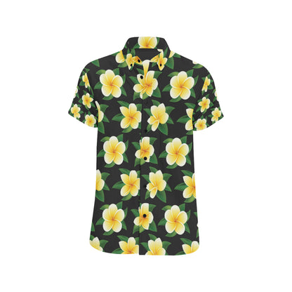 Plumeria Pattern Print Design A03 Men's Short Sleeve Button Up Shirt