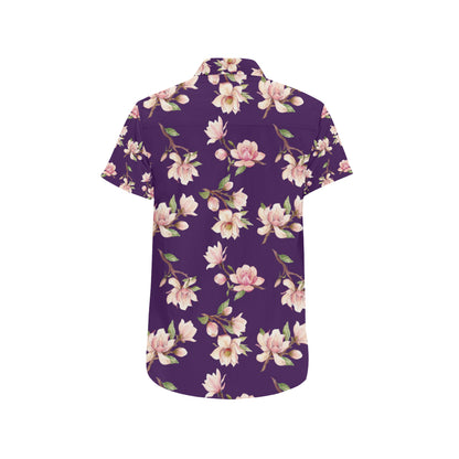 Magnolia Pattern Print Design MAG02 Men's Short Sleeve Button Up Shirt