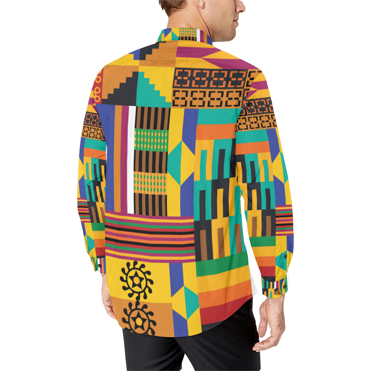 Kente Pattern Print Design 03 Men's Long Sleeve Shirt