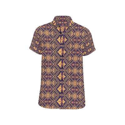 Aztec Pattern Print Design 09 Men's Short Sleeve Button Up Shirt