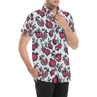 Pomegranate Pattern Print Design PG01 Men's Short Sleeve Button Up Shirt
