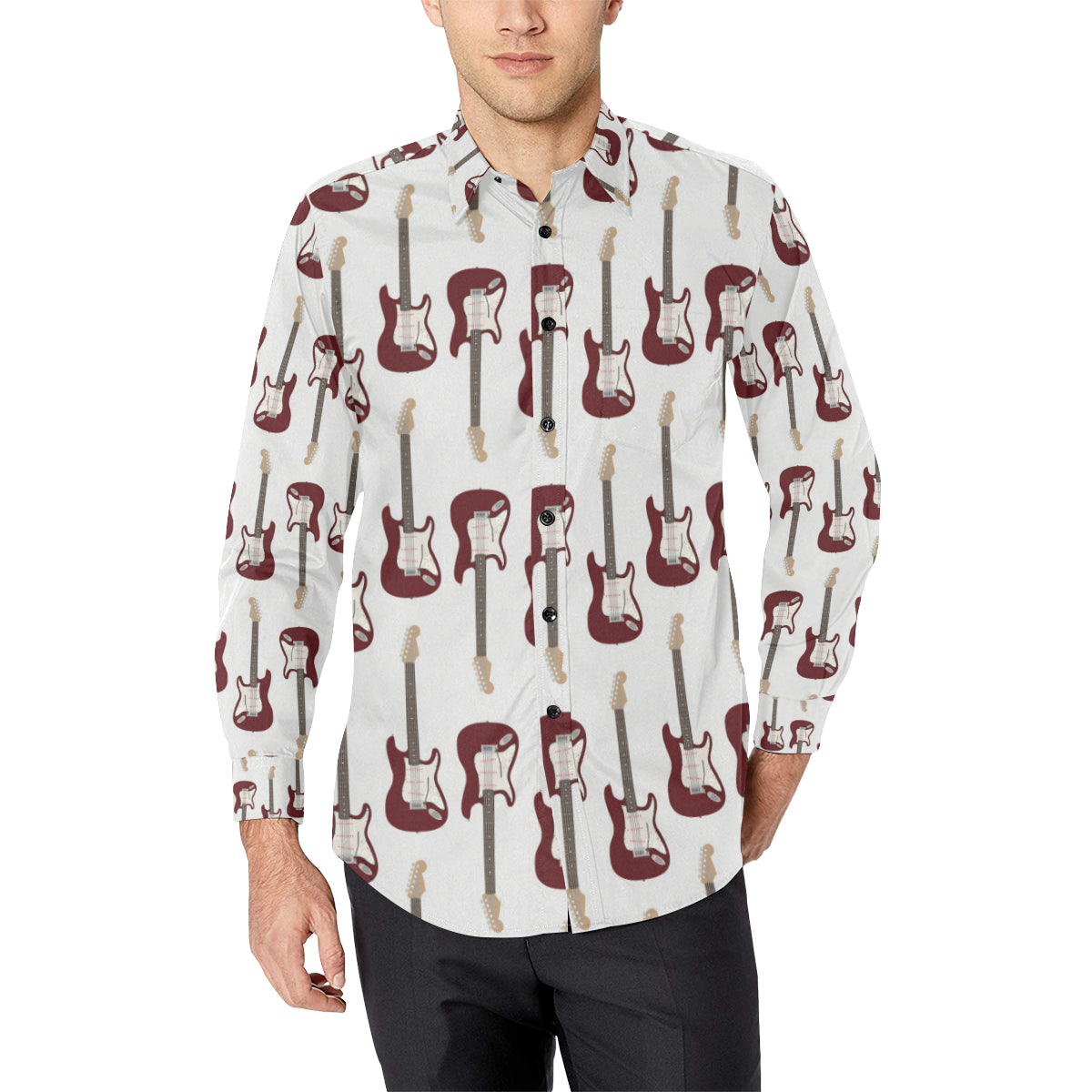 Bass Guitar Pattern Print Design 03 Men's Long Sleeve Shirt