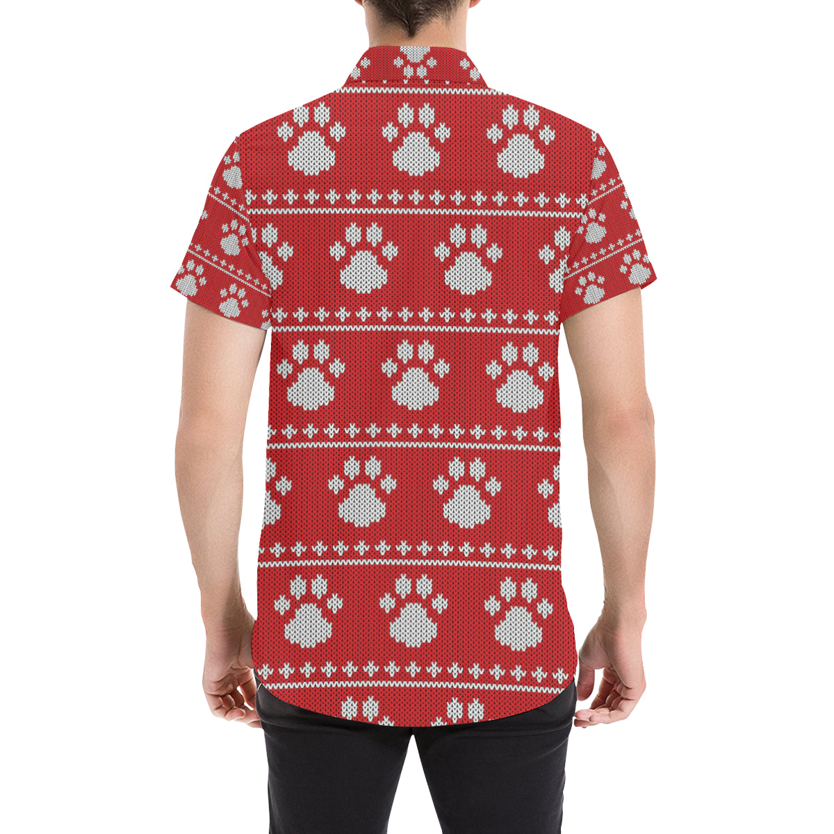 Knit Paw Pattern Print Design 03 Men's Short Sleeve Button Up Shirt
