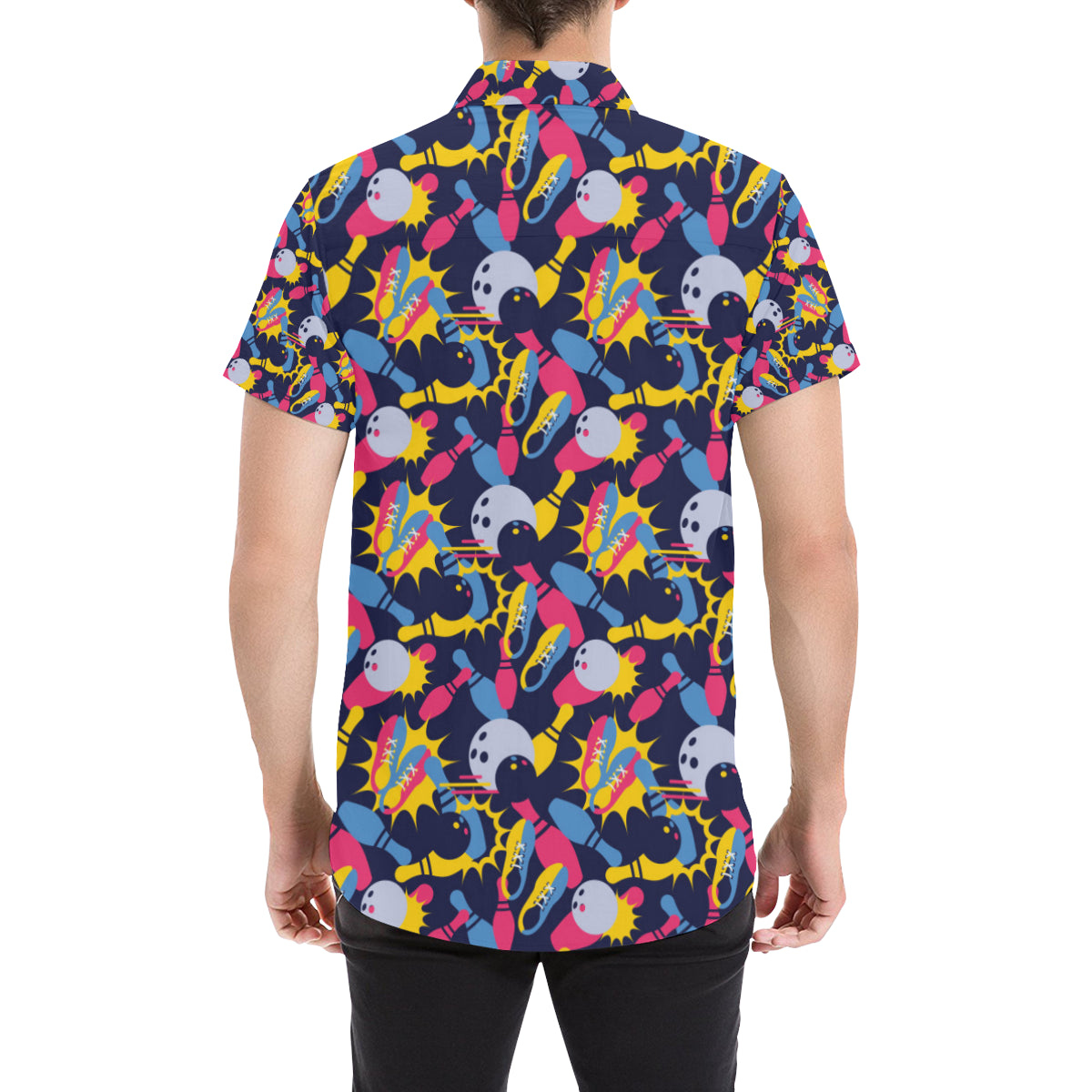 Bowling Pattern Print Design 02 Mens Short Sleeve Button Up Shirt