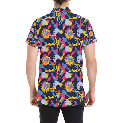 Bowling Pattern Print Design 02 Men's Short Sleeve Button Up Shirt