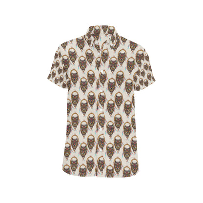 Wolf Tribal Dream Catcher Design Print Men's Short Sleeve Button Up Shirt