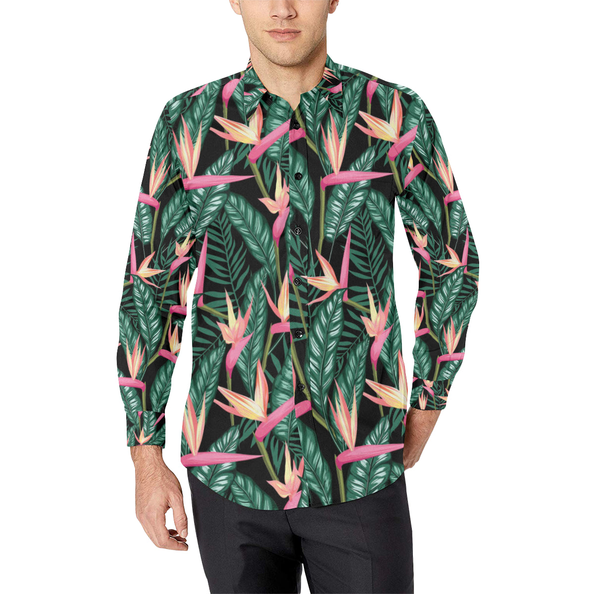 Bird Of Paradise Pattern Print Design BOP03 Men's Long Sleeve Shirt