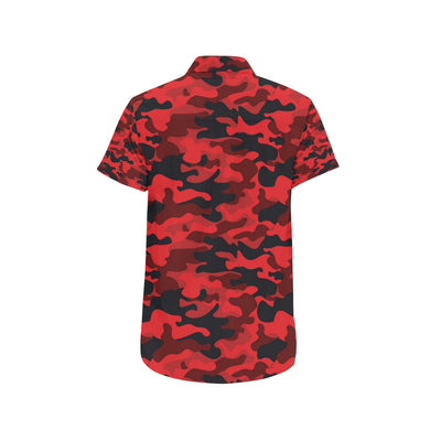 Camo Red Pattern Print Design 03 Men's Short Sleeve Button Up Shirt