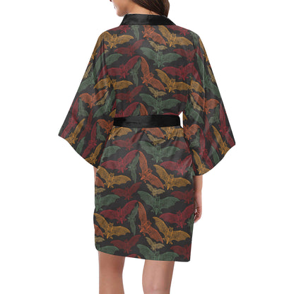 Bat Tribal Pattern Print Design 03 Women's Short Kimono