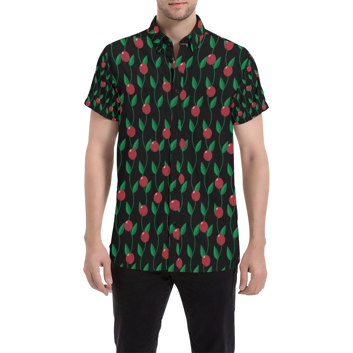 Cranberry Pattern Print Design CB01 Men's Short Sleeve Button Up Shirt