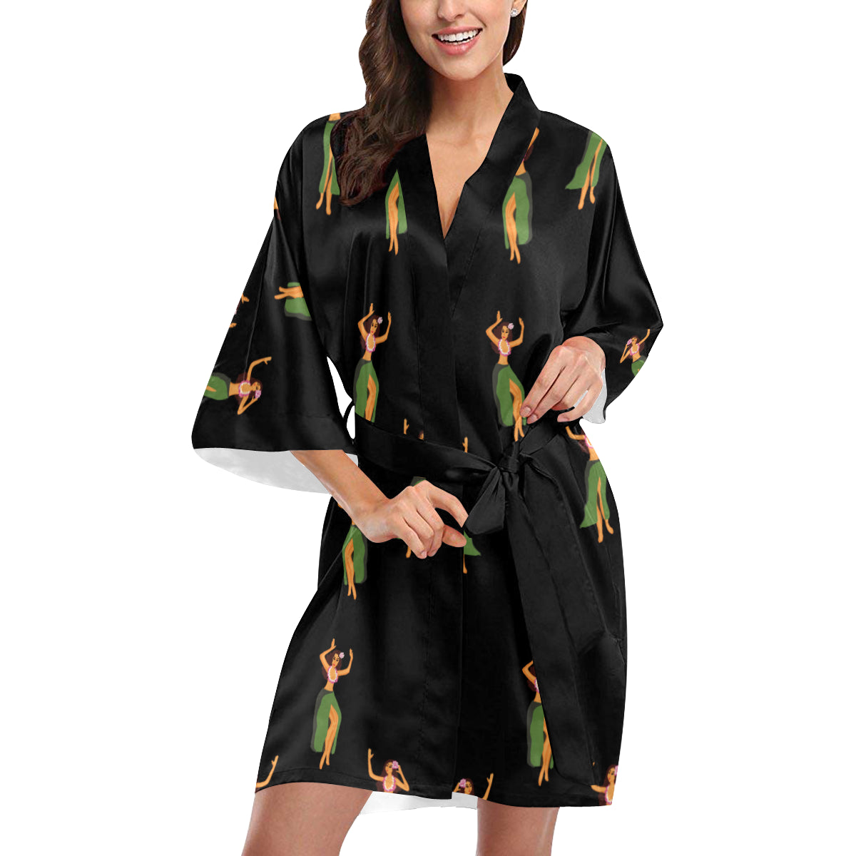 Hula Dancers Girl Pattern Print Design 01 Women's Short Kimono