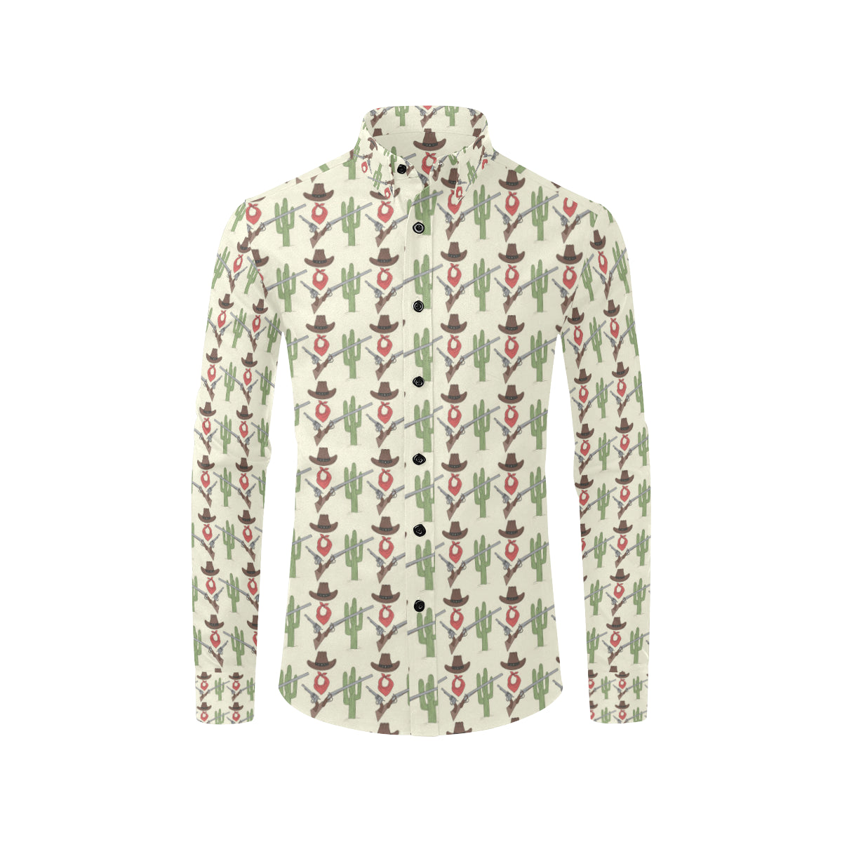 Western Cowboy Print Men's Long Sleeve Shirt