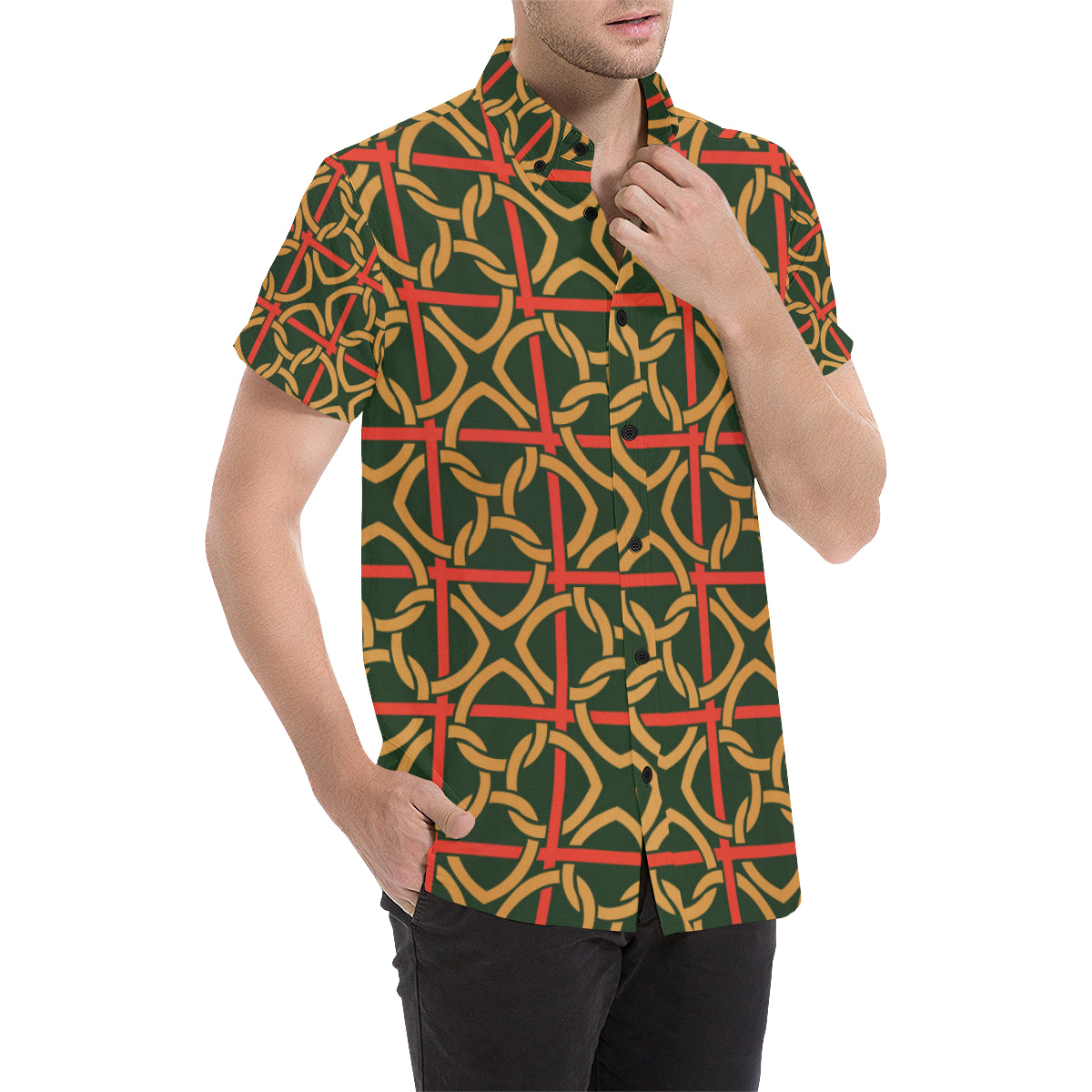 Irish Pattern Print Design 01 Men's Short Sleeve Button Up Shirt
