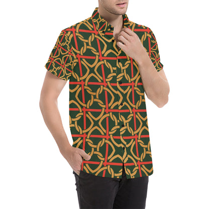 Irish Pattern Print Design 01 Men's Short Sleeve Button Up Shirt