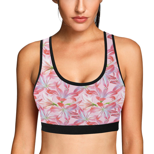 Amaryllis Pattern Print Design 02 Sports Bra