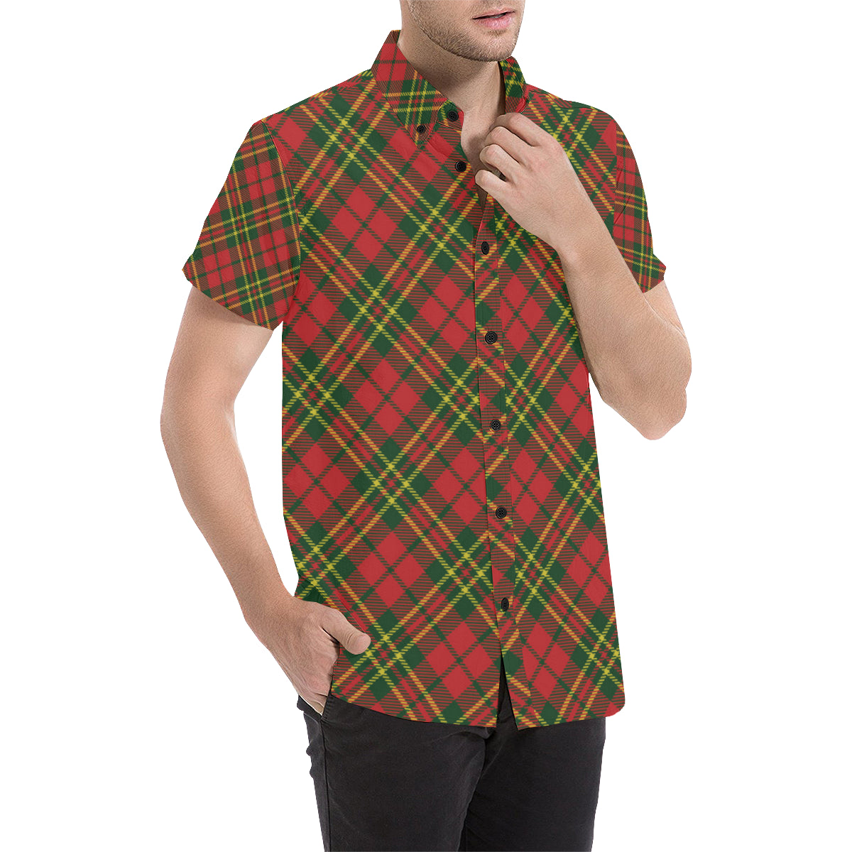 Plaid Holiday Pattern Print Design A01 Men's Short Sleeve Button Up Shirt