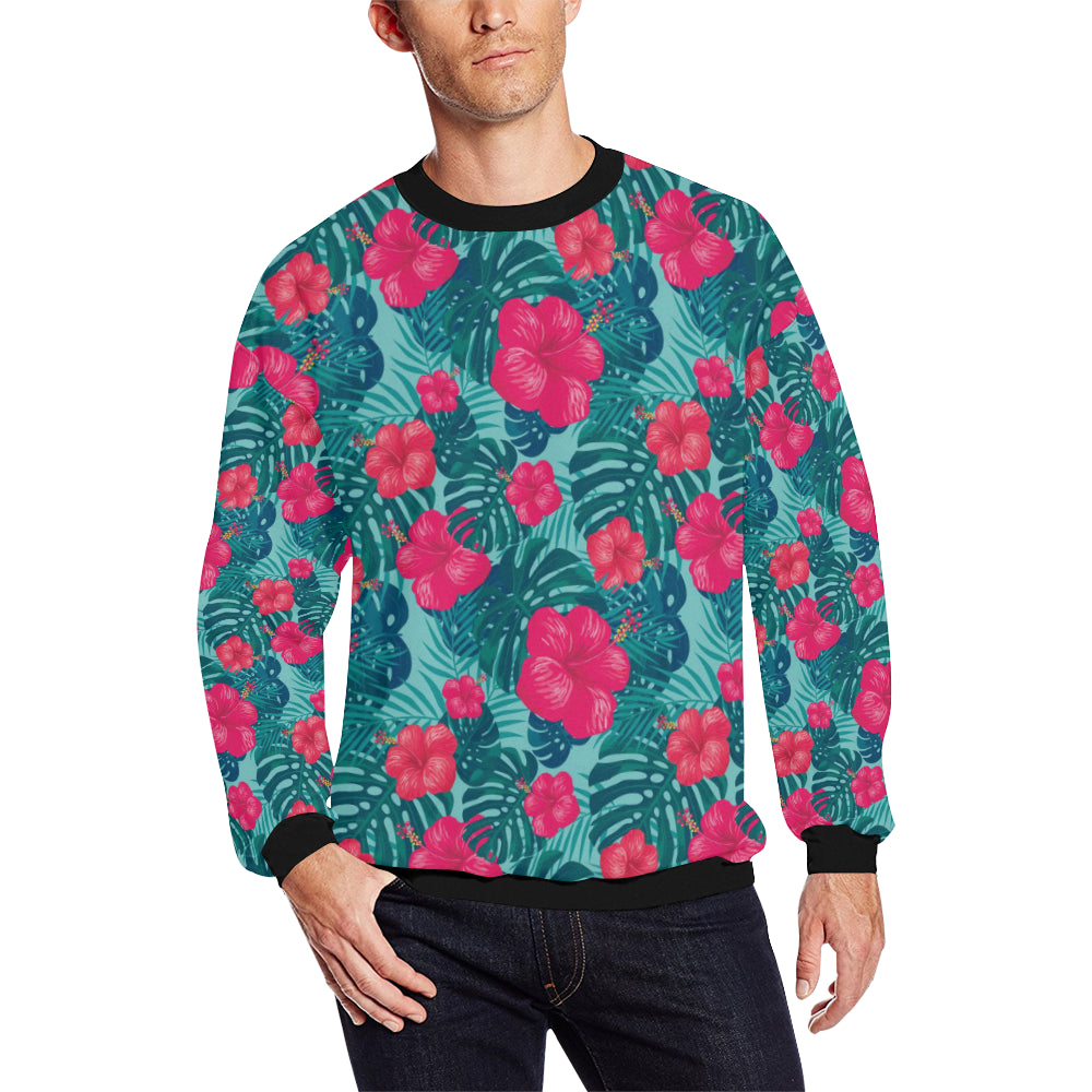 Red Hibiscus Pattern Print Design HB017 Men Long Sleeve Sweatshirt
