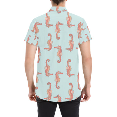 SeaHorse Pattern Print Design 01 Men's Short Sleeve Button Up Shirt