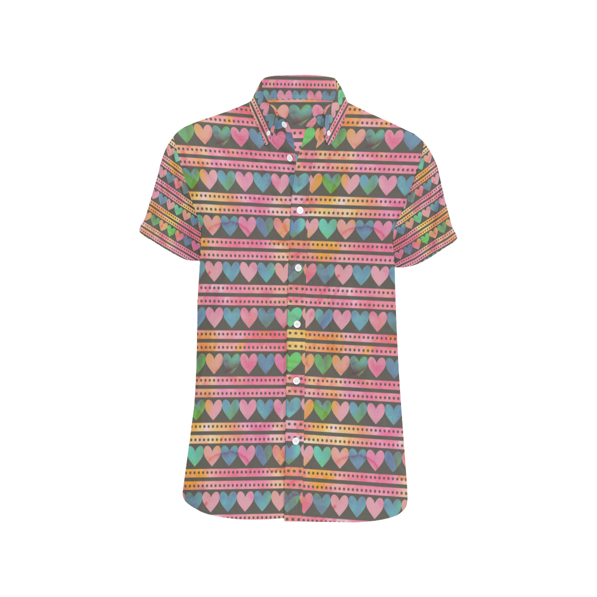 Heart Pattern Print Design HE010 Men's Short Sleeve Button Up Shirt