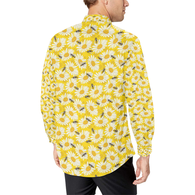 Bee Daisy Pattern Print Design 06 Men's Long Sleeve Shirt