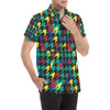 Houndstooth Colorful Pattern Print Design 02 Men's Short Sleeve Button Up Shirt