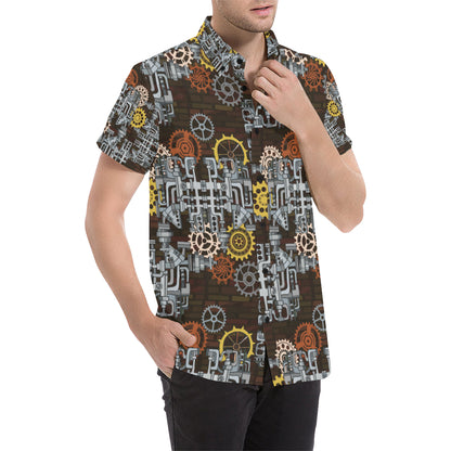 Mechanic Pattern Print Design 04 Men's Short Sleeve Button Up Shirt