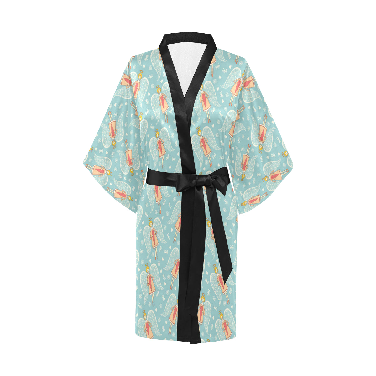 Angel Pattern Print Design 01 Women's Short Kimono