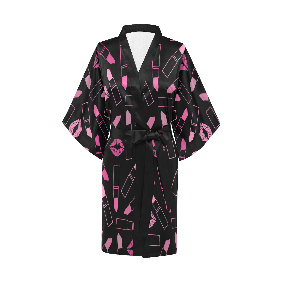 Lipstick Pink Pattern Print Design 01 Women's Short Kimono